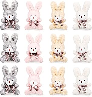 SINGOMON 12PCS Mini Rabbit Animal Stuffed Bulk Teddy Bunnys Mini Rabbit Keychain Toys 4.7 Inch Stuffed Tiny Rabbit Soft Rabbit Stuffed Animal Dolls for DIY Keychain Wedding Birthday Party Decorations
