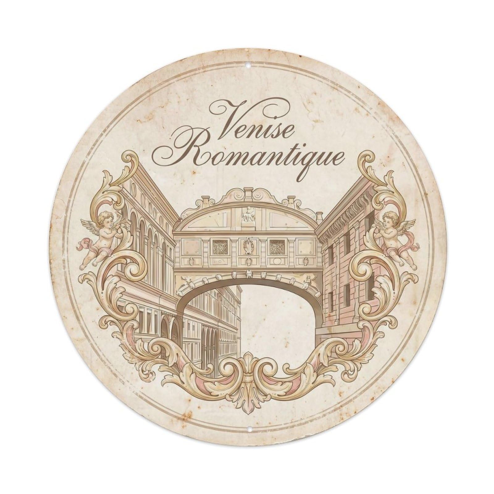 Venezia Landmark Travel Heritage Italian Cityscape Romantic Metal Tin Sign Plaque Wall Decor for Cafe, Man Cave, Club Bar, Office, Home Garden Round Metal Poster 8x8Inch