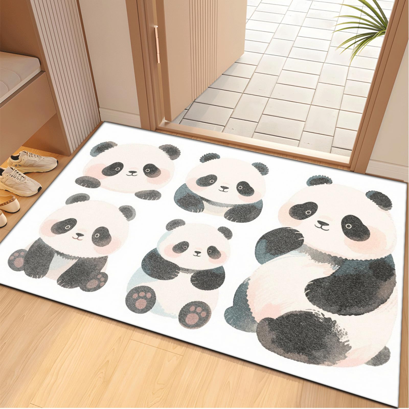 Paillasson Exterieur Entree Panda Noir Beige Tapis Entree Interieur Facile à Nettoyer Paillasson Interieur Antidérapant Lavable en Machine pour Chambre Cuisine Couloir 60x90 cm