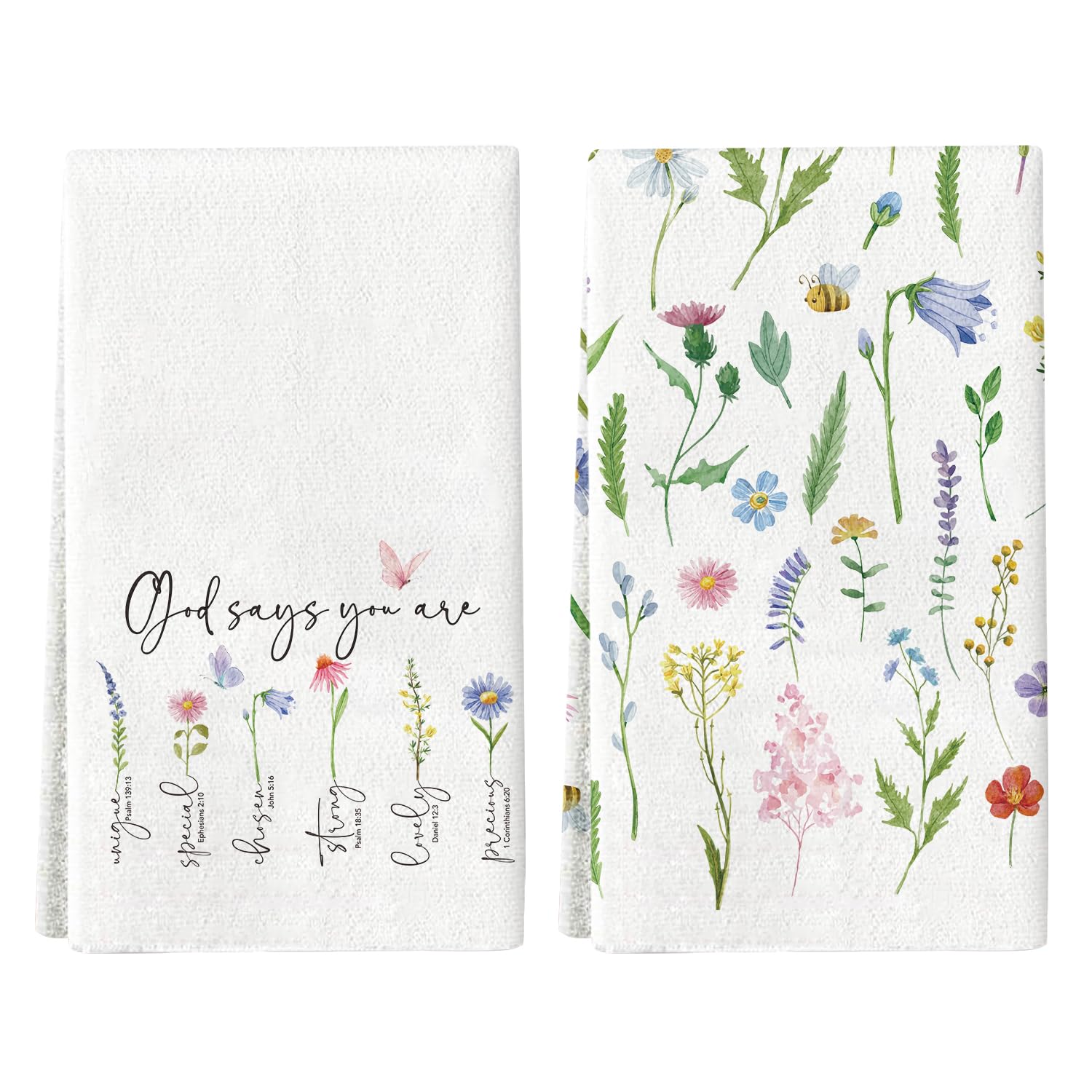 TiTkaiVi 2 Pcs Farmhouse Wildflower Kitchen Towels Set, 16x24 Inch Floral Kitchen Towels Hand Floral Bath Towels Dish Cloth for Cooking Tea Bathroom