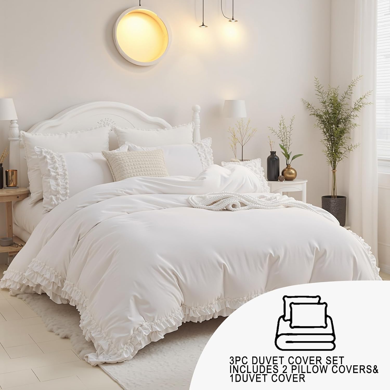 Merryword 100% Cotton Ruffled Duvet Cover Set King, White Shabby Chic Farmhouse Bedding Set French Country Cute Comforter Cover King White image 3 of 9 B0F2SVX5ZX