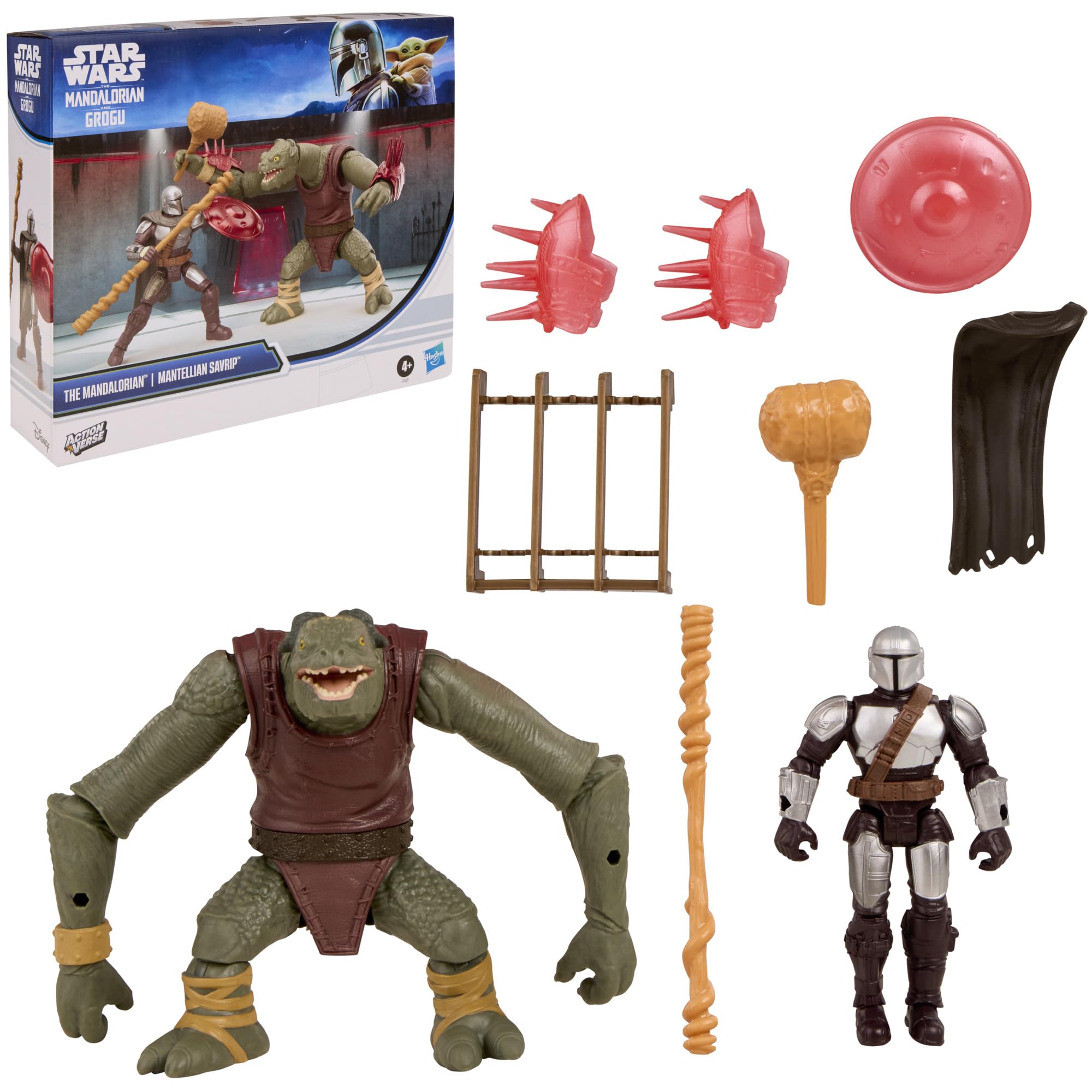 Star Wars ActionVerse Mandalorianer & Kreatur Showdown Pack, Mandalorianer & Mantellianischer Savrip Action-Figuren, Spielzeuge für Jungen & Mädchen ab 4 Jahren