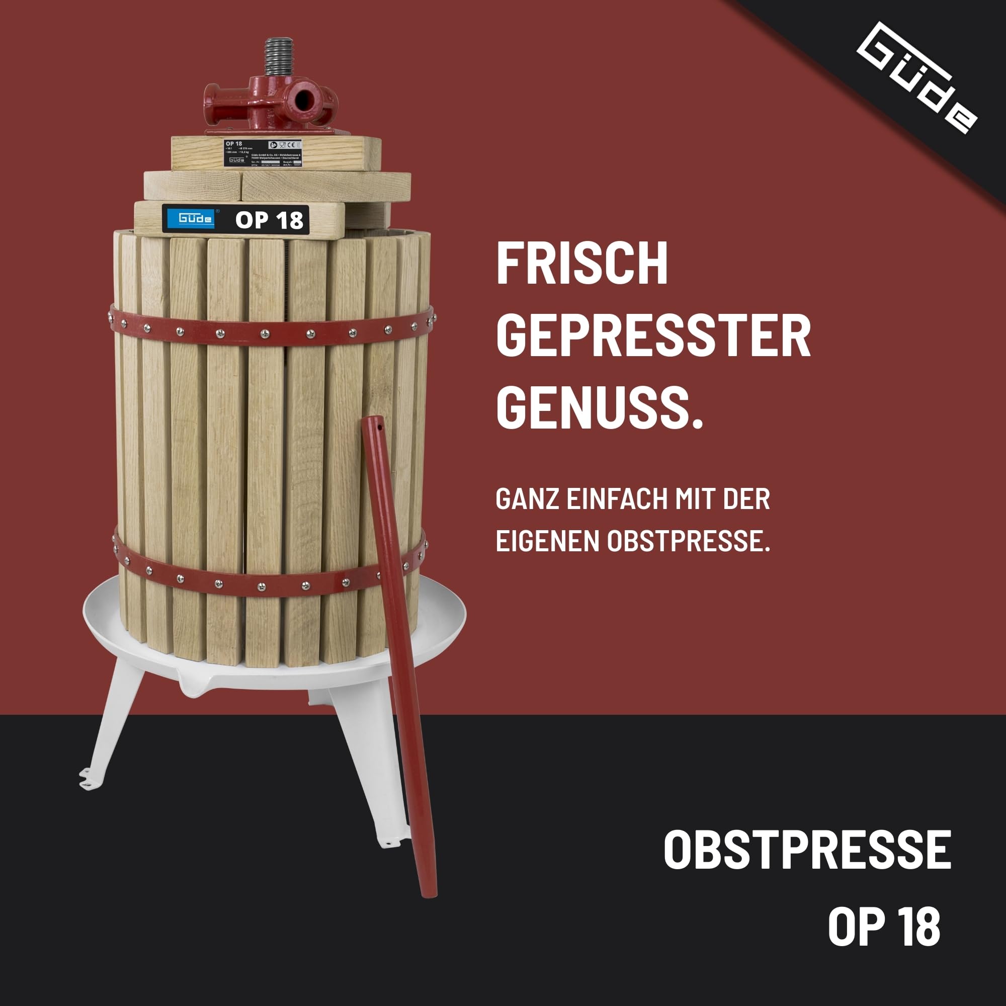 Güde Pressoir pour Fruits et Raisins BP 18 L, Couleur du Bois, Rose Foncé