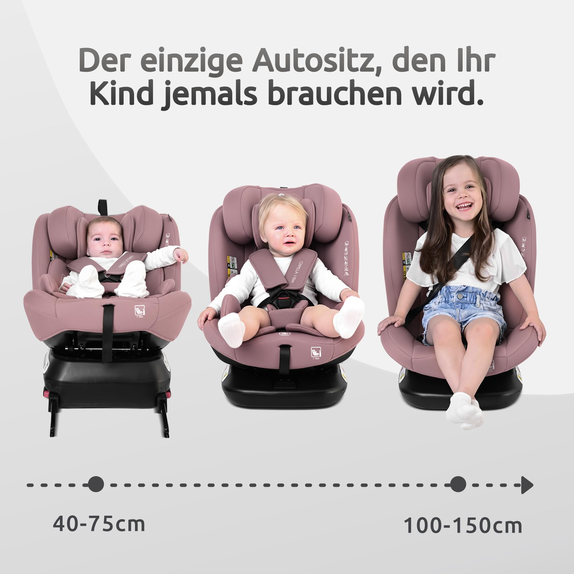 Lorelli Kindersitz drehbar 360 Grad i-Size 40-150cm mit Isofix, Mitwachsender Baby Autositz Capella, Gruppe 0+/1/2/3, 0-12 Jahre, 0-36 kg, Auto Babysitz ab Geburt, 5-Punkt-Gurt, Rosa