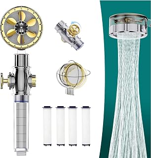 AiTURE High Pressure Shower Heads with Roulette Turbo Fan Regulation,360 Degrees Rotating Hydro Jet Turbo Shower Head with 4 Filters Turbocharged Showerhead (Gold)