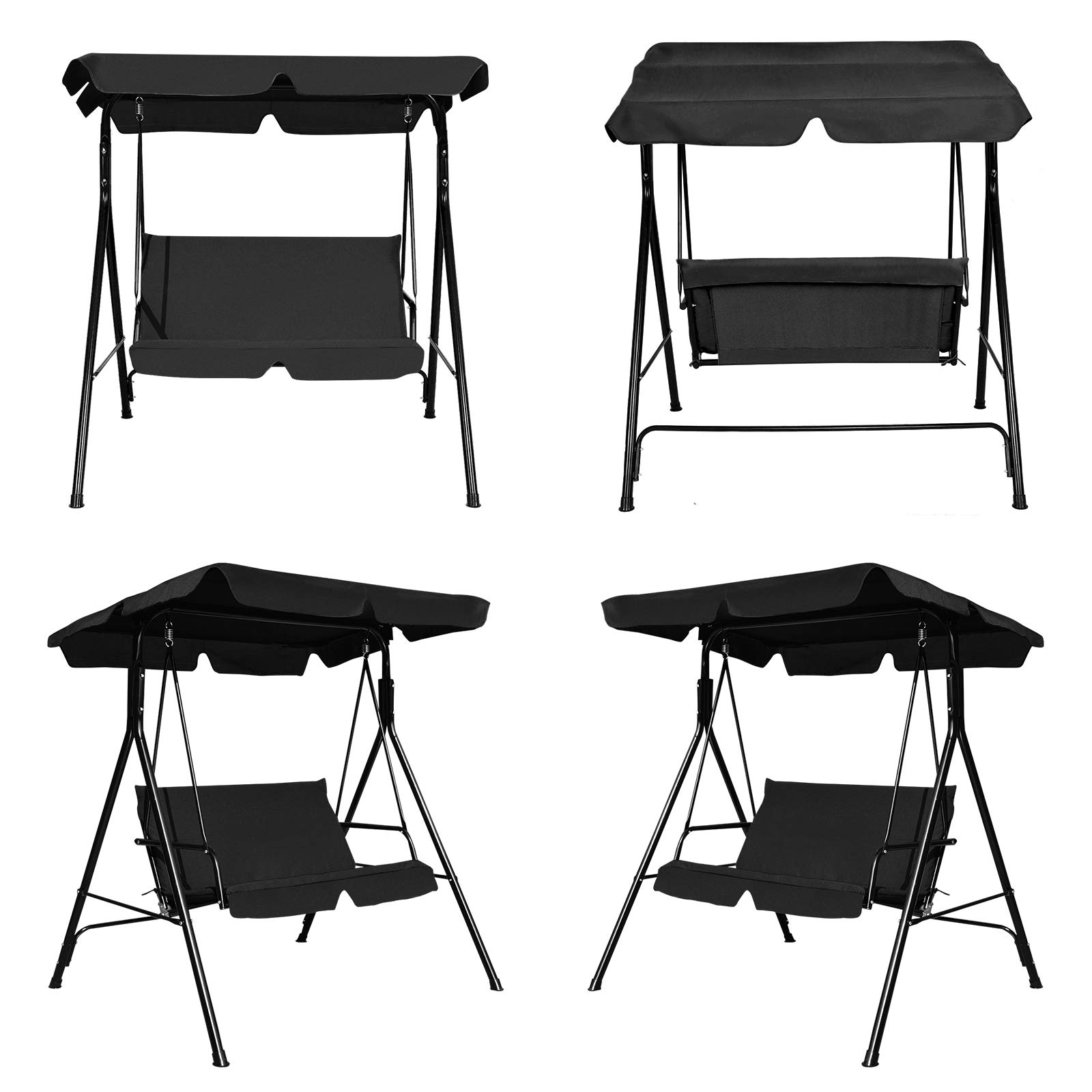 COSTWAY 2 Seaters Garden Swing Chair, Outdoor Indoor Canopy Powder