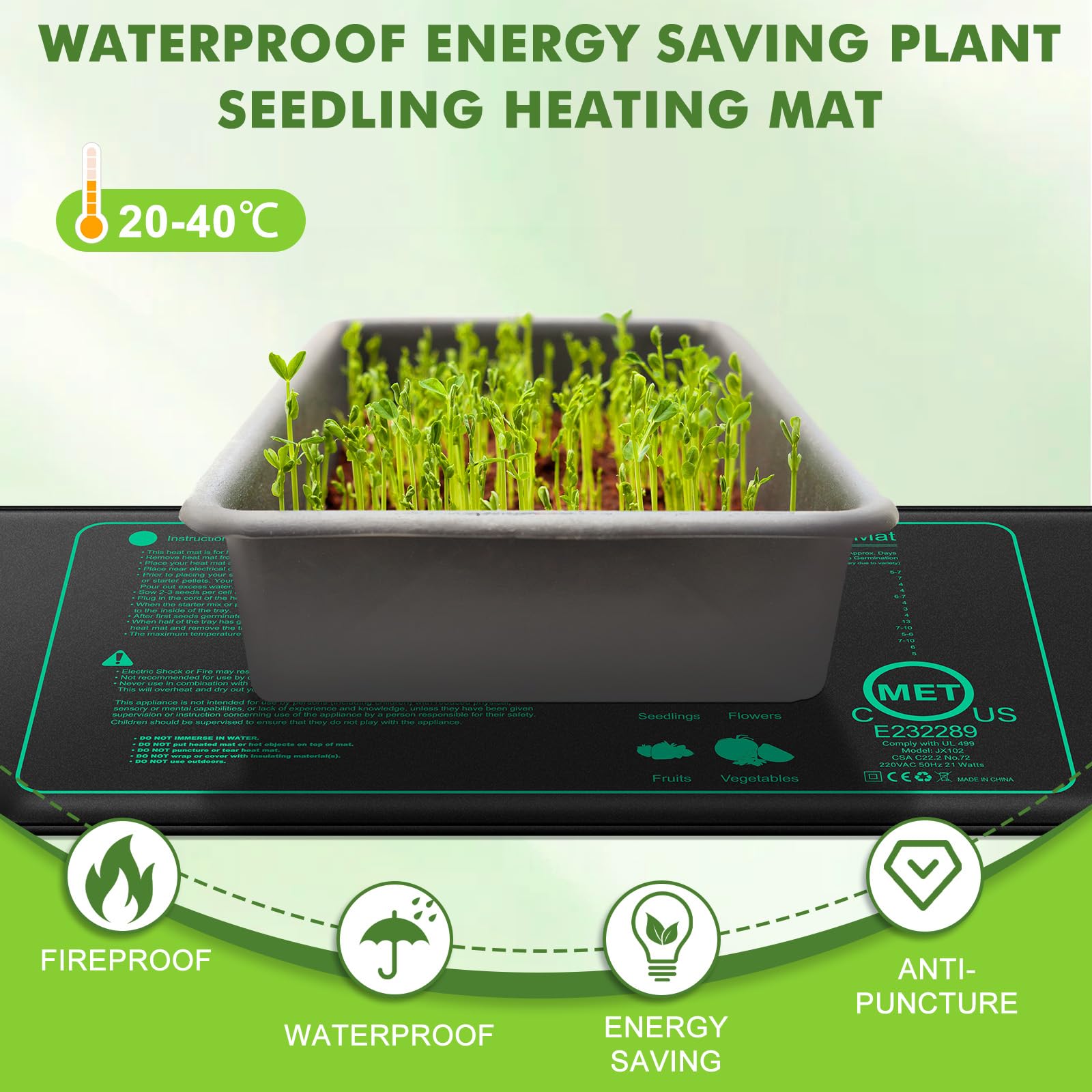 2 Stück Sämling Heizung Matte, 20 Watt Heizmatte Pflanzen, Zimmergewächshaus Wärmematte für Sämling Germination, Reptil heizmatten, IPX7 Wasserdicht Heizmatte, Sicher und Haltbar, 25x52.5 cm