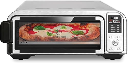Kitchen Elite Combo de freidora de aire digital 8 en 1 con panel táctil y capacidad de pizza de 12 pulgadas, acero inoxidable, plateado