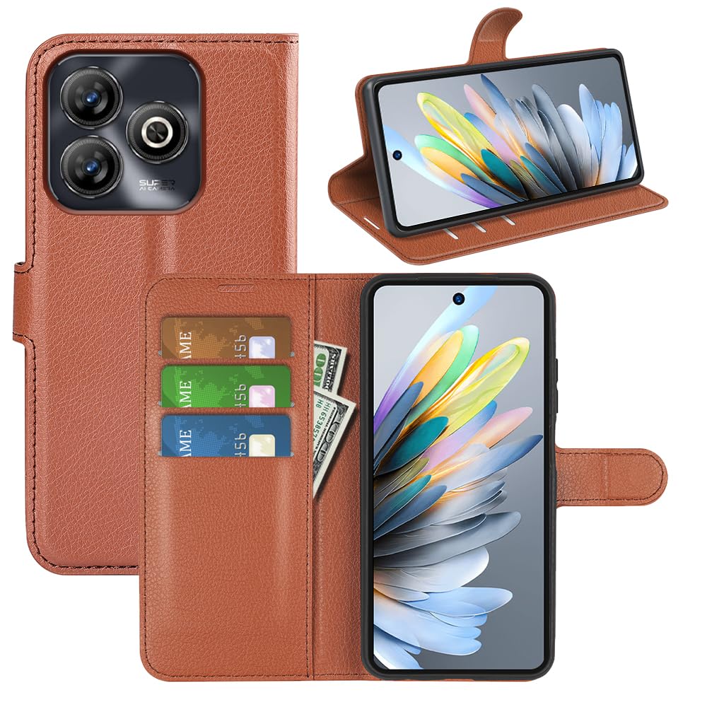 Leder Flip Case Für ZTE Blade V60 Vita - Mit Standfunktion, Kartenfach & Magnetschnalle, Schwarz