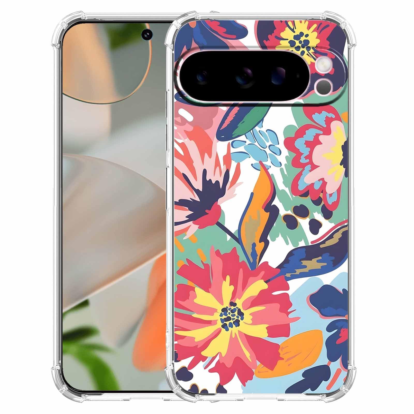 malegaon Watercolor Flower Painting Aesthetic Floral Pattern,Trendy Soft TPU Full Cover Case for Google Pixel 9 Pro XL