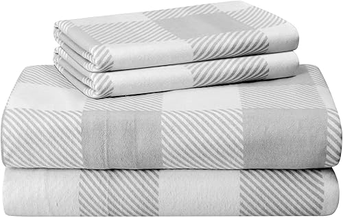 Featherhead Juego de sábanas de franela de 100% algodón, 4 piezas, tamaño King, Gingham, doble cepillado para mayor suavidad, cálido y transpirable,