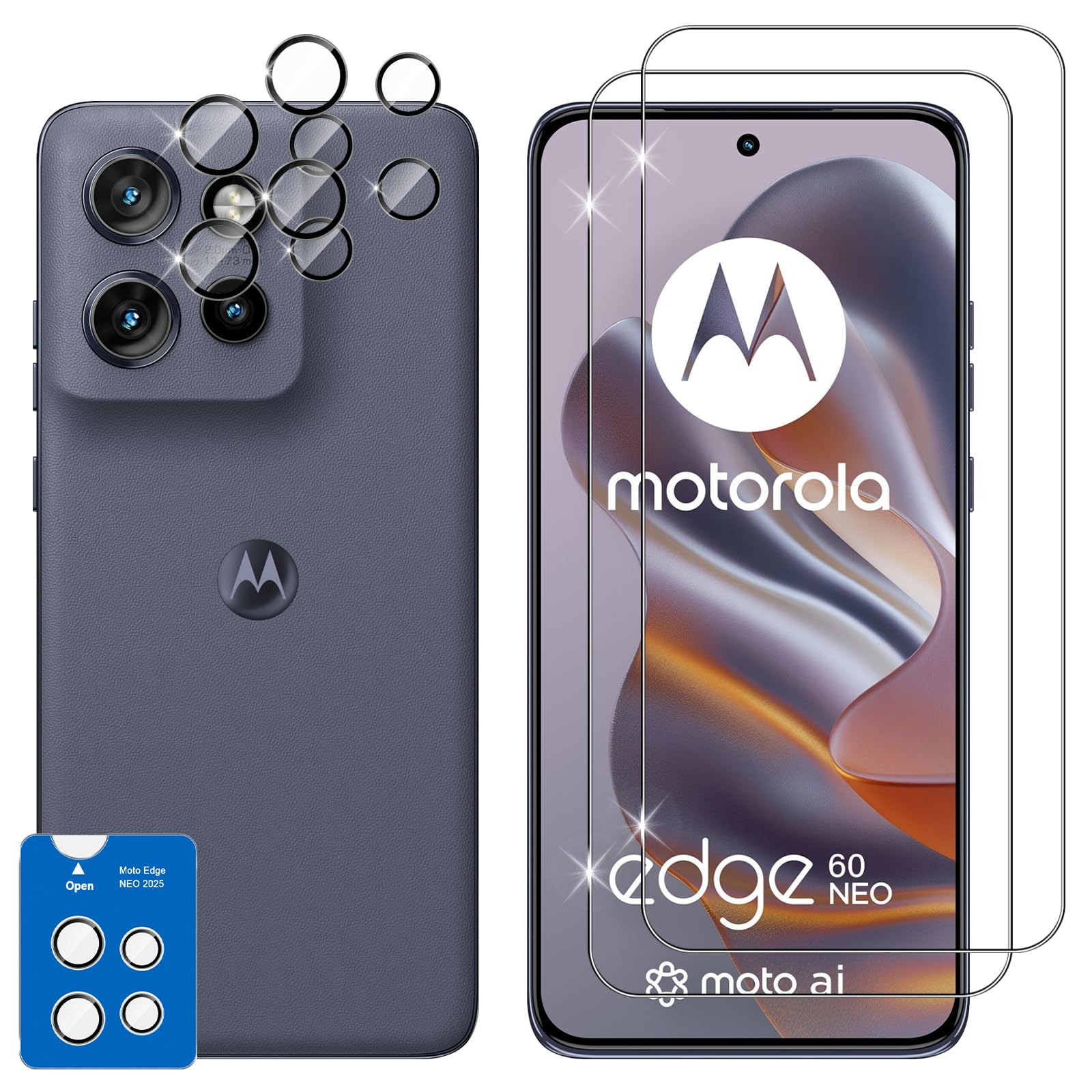 Lutree per Motorola Moto Edge 60 Neo/Edge 50 Neo Vetro Temperato, 2+2 Pezzi Pellicola Protettiva+ Pellicola Fotocamera, HD Durezza 9H Anti-Graffio Senza Bolle Protezione Schermo
