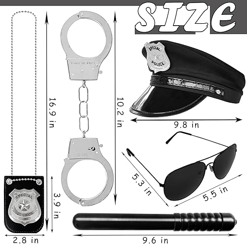 Miniatura 9 de Juego de 6 juguetes de policía, accesorios de detectives para niños, disfraces de oficial de policía con gafas de sol, insignias, esposas, bastón de