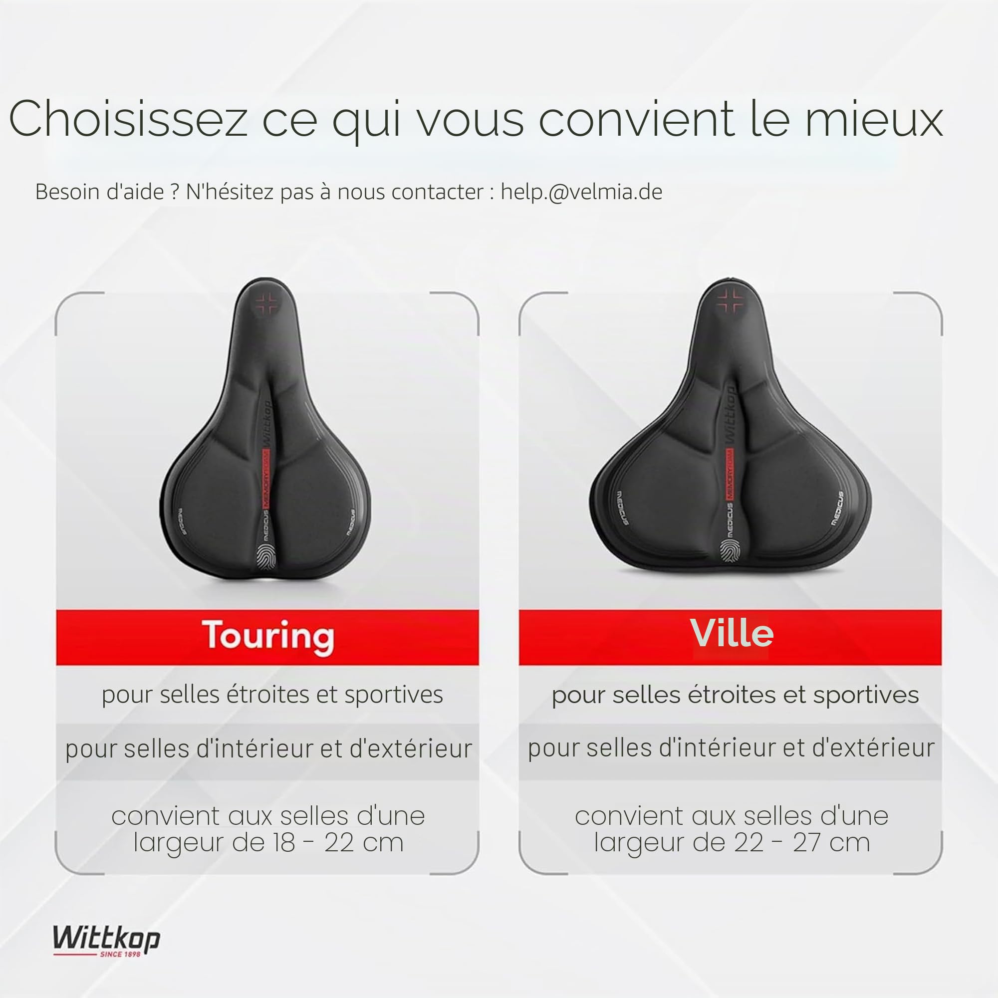 WITTKOP Coussin de Selle de vélo en Mousse à mémoire de Forme Confortable I Housse de Selle de vélo pour Hommes et Femmes avec Concept Ergonomique à 3 Zones