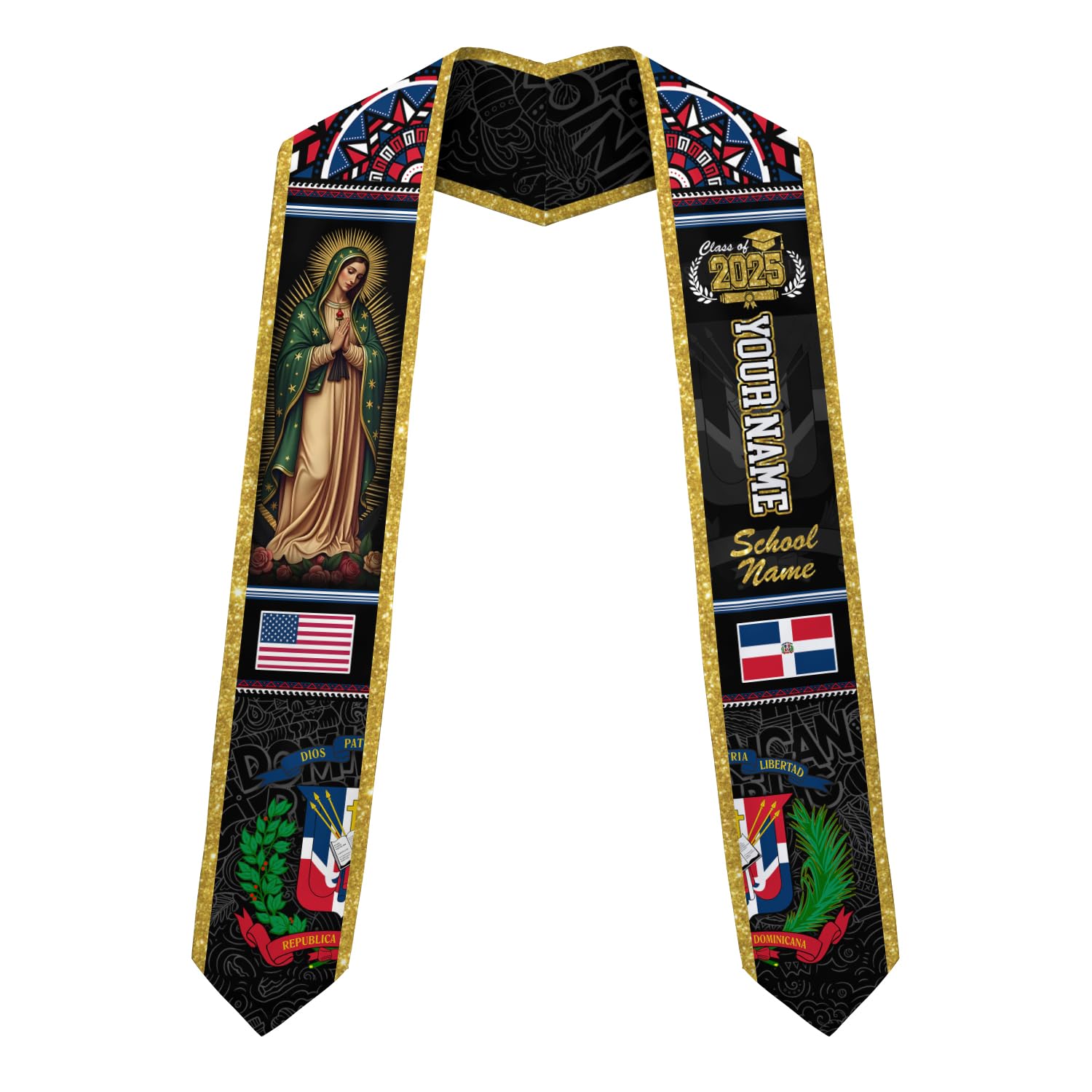 MonkeyVan Personalized Dominican Republic Graduation Sash,Custom Dominican American Flag Stole 2025,Dominican Graduation Sash S104