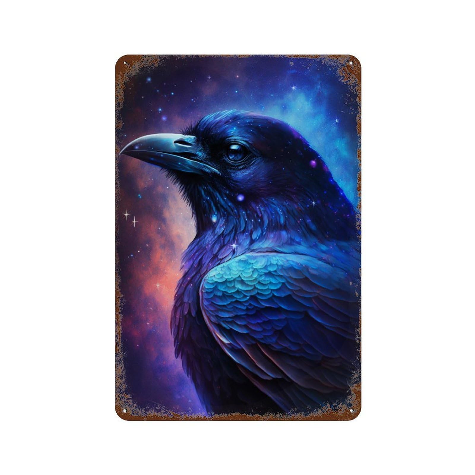 Distressed Metal Wall Sign with Cosmic Raven Art Print-11 Design 11.8"x7.9", for Shed, Workshop And Garage Wall Decor, Decorative Metal Wall Art