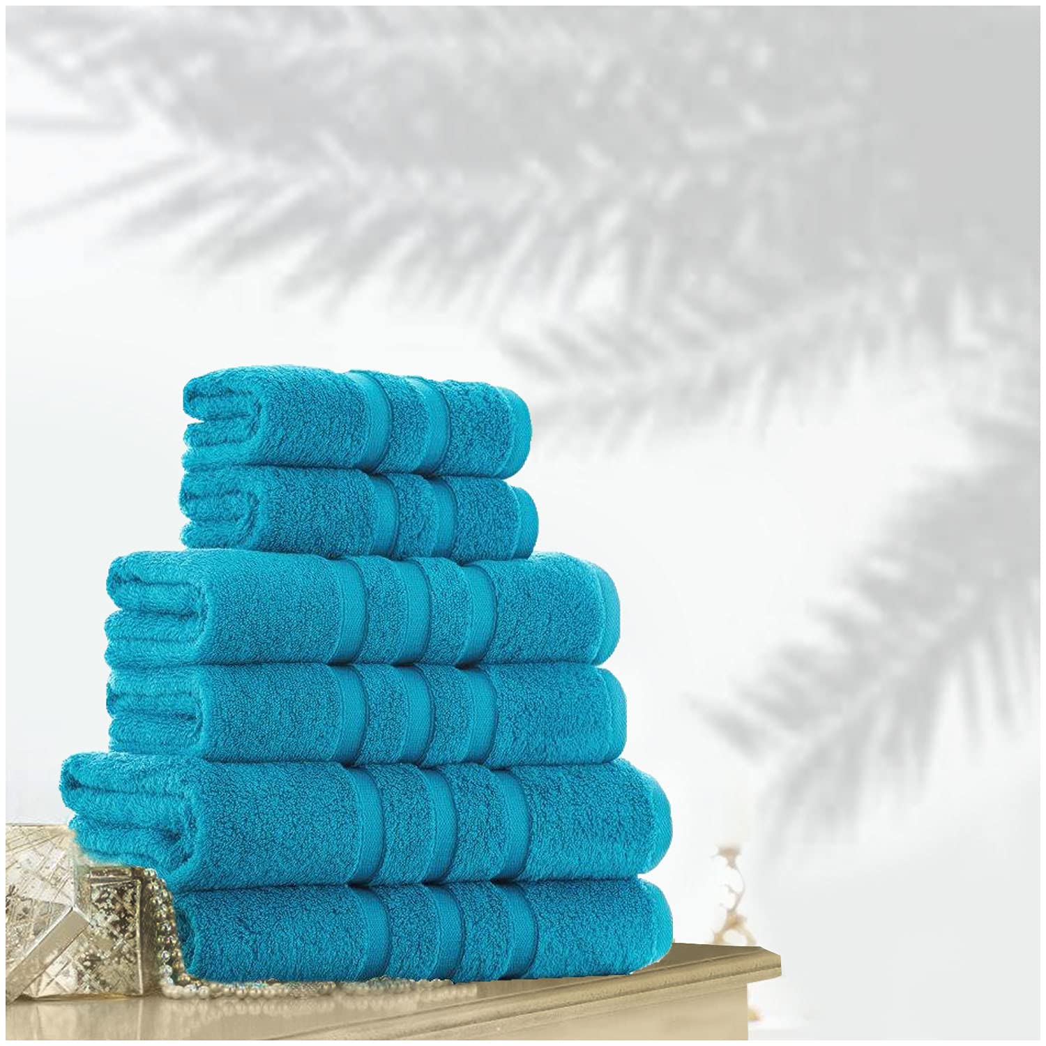 GC GAVENO CAVAILIA Soft Hand Towels For Bathroom Set Of 4, Super Absorbent Towel, 550 GSM Cotton Towel Sets Turquoise, 50X80