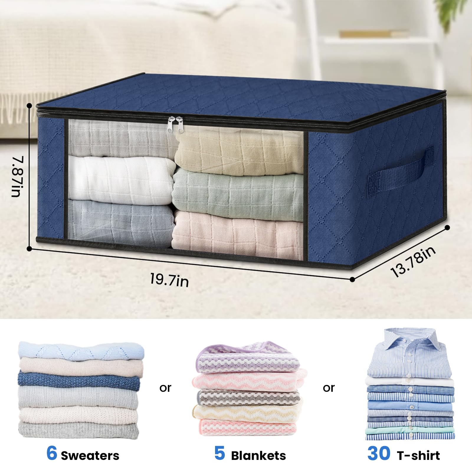 HomeHacks Confezione da 6 sacchetti portaoggetti pieghevoli con grande finestra trasparente, manici robusti per armadio, dormitorio, cuscini, biancheria da letto, vestiti, giocattoli di peluche