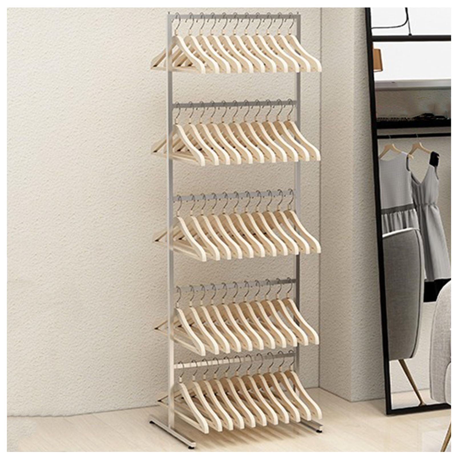 Soporte para perchas de ropa, estante de almacenamiento para perchas, apilador de perchas, soporte organizador de metal, soporte de almacenamiento para perchas comerciales al por menor