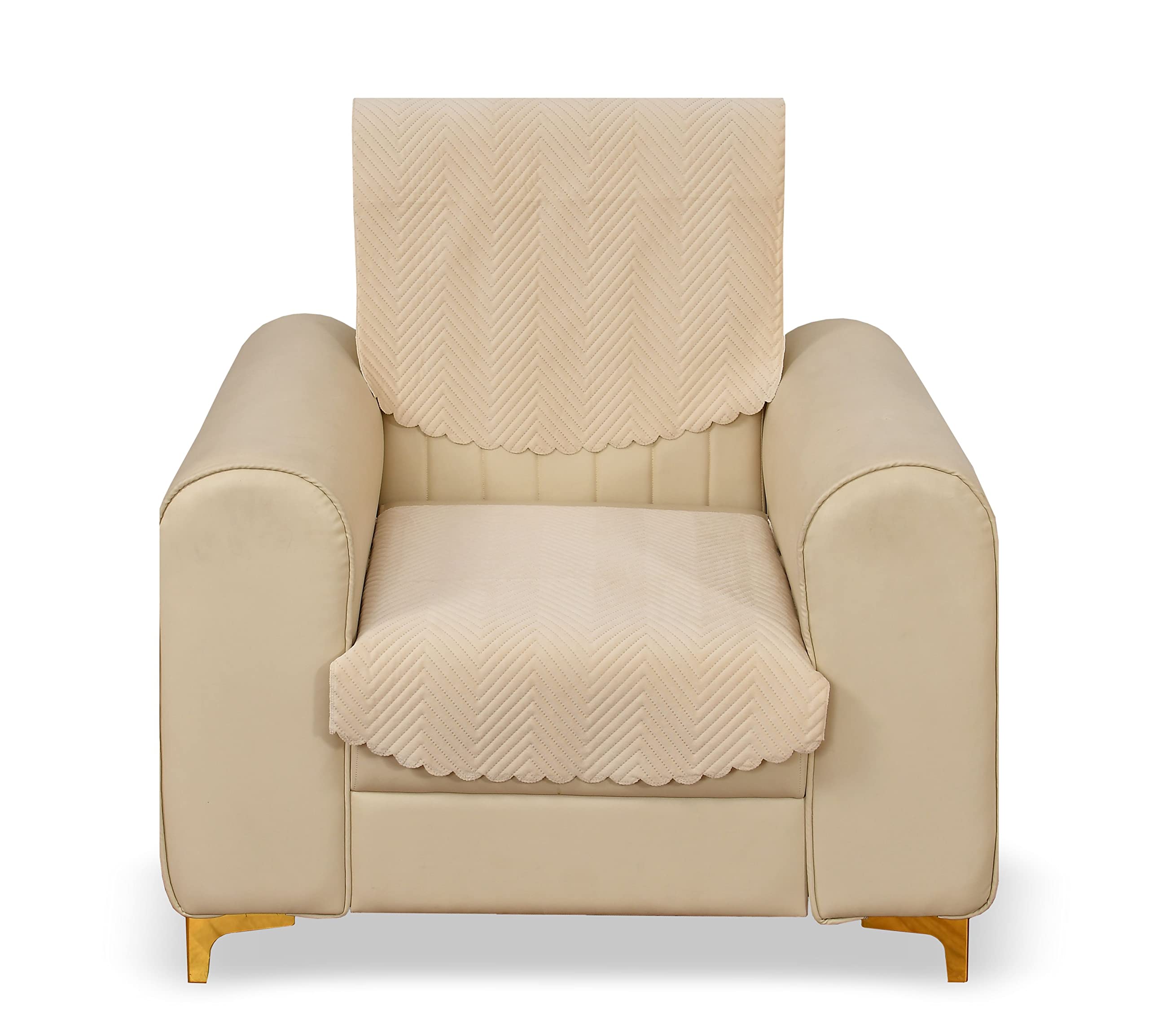 Yellow Weaves Velvet 1 Seater Quilted Sofa Chair Cover, Seat&Back Cover, Color - Beige-image-43