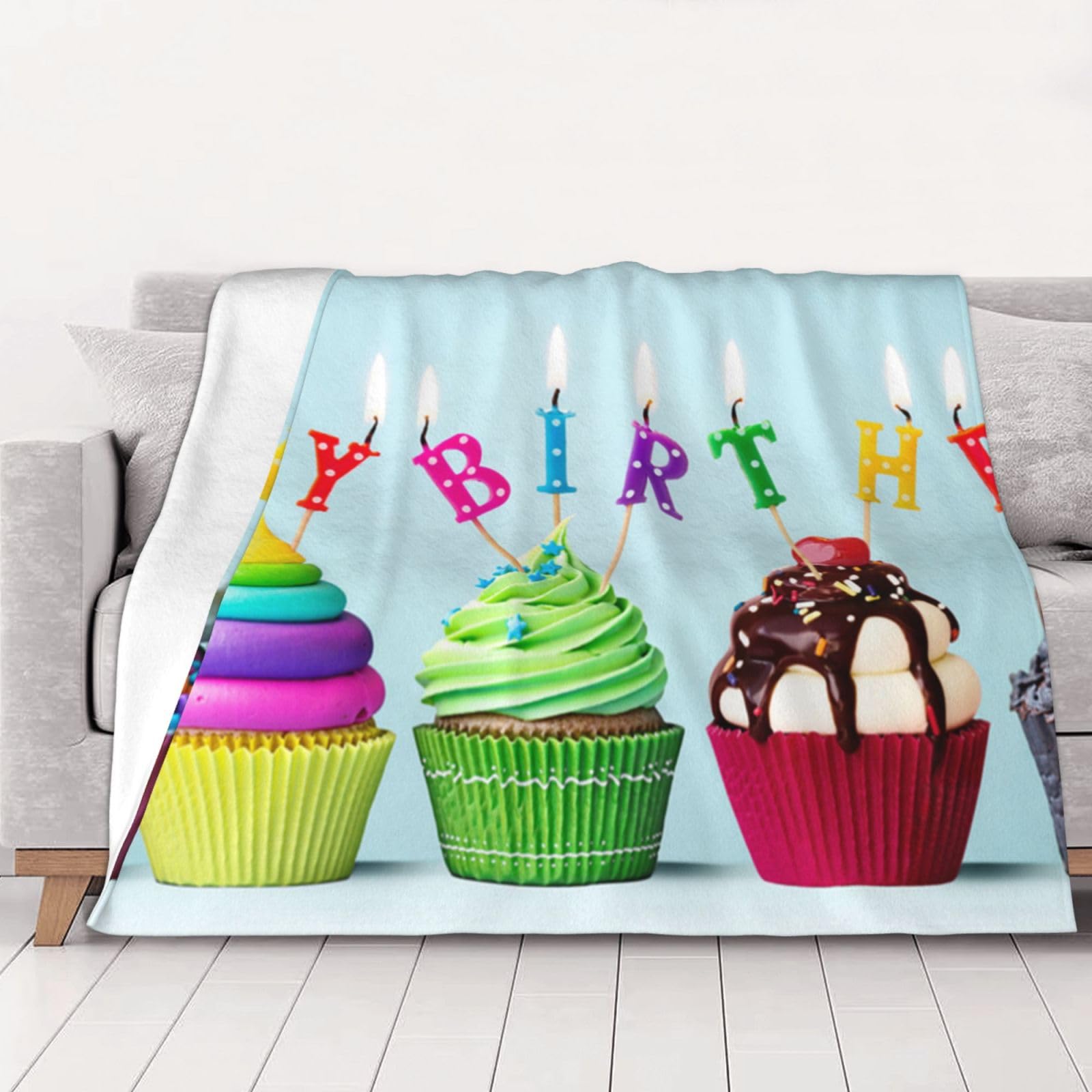 Couverture Happy Birthday Cupcakes plaid chaud pour canapé, lit et voiture