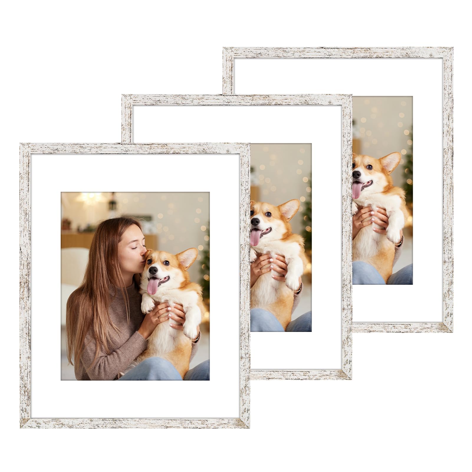 SYNTRIFIC 11x14 Picture Frames Set of 3,Distressed White Collage Picture Frames Display Pictures 8x10 with Mat or 11x14 Without Mat,Wall Gallery Collage Photo Frames Home Decor Picture Frame for WallThe Forest Stewardship Council