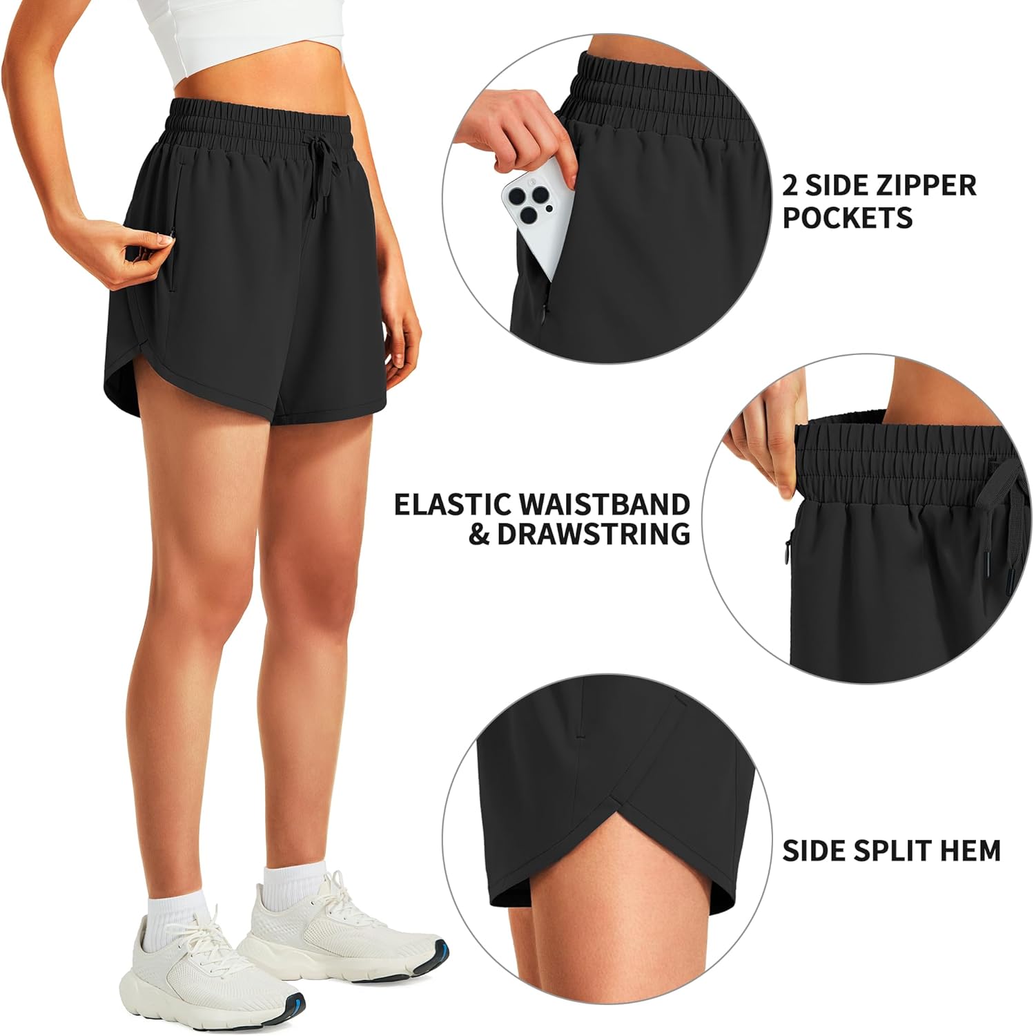 Hugut Women's 5" Athletic Running Shorts Quick Dry Lightweight Comfy Shorts for Walking Gym Workout with Zipper Pockets