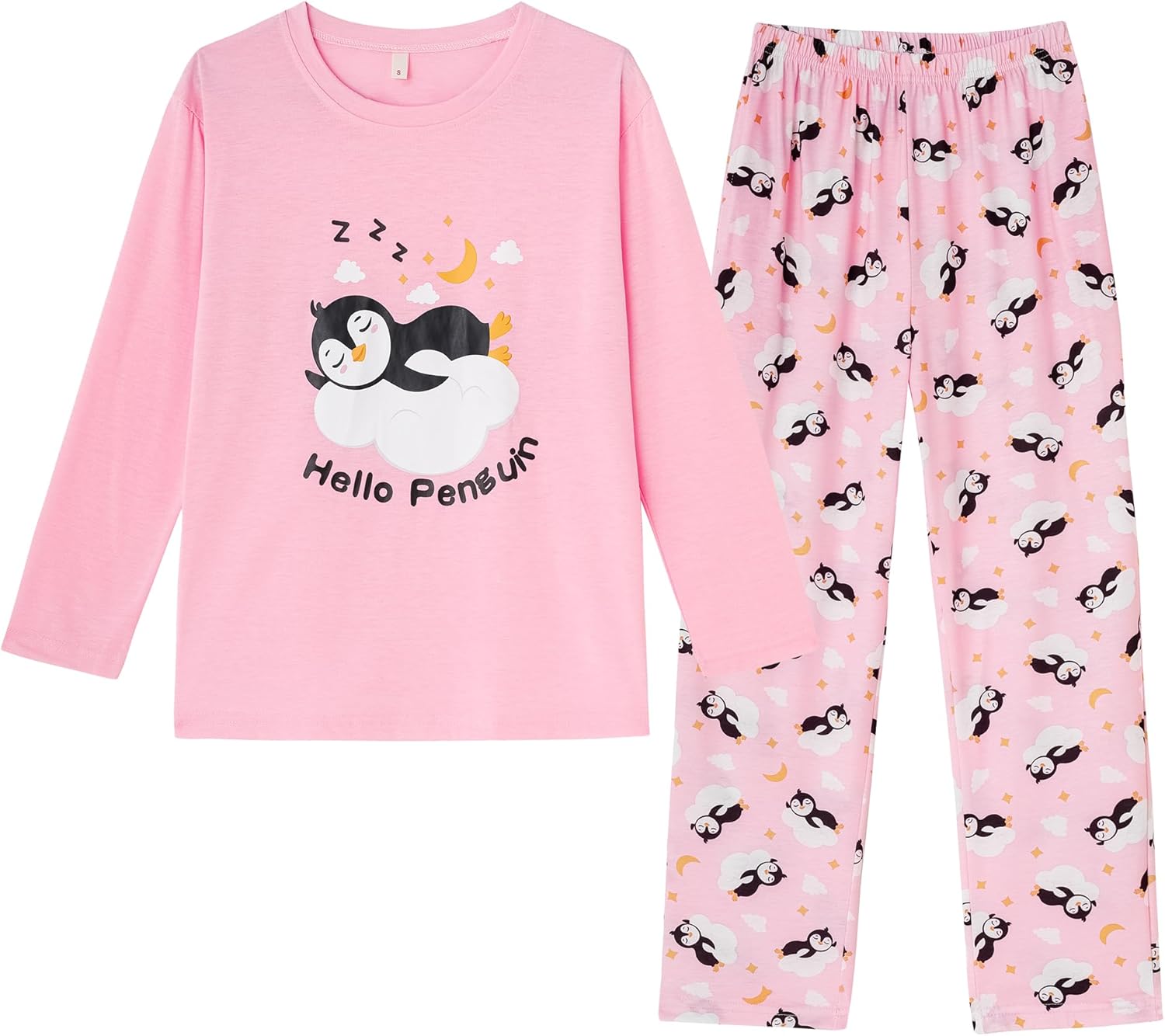 Girls Cotton Blend Pajama Sets Long Sleeve Long Pants Cartoon Sleepwear with Pockets Teen Girls 6 to 18 Years