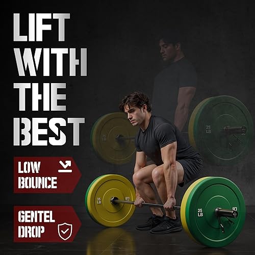 Miniatura 4 de Juego de discos de peso olímpicos de colores de 2 pulgadas, 10152535 libras, juego de discos de peso de goma para entrenamiento de fuerza, gimnasio