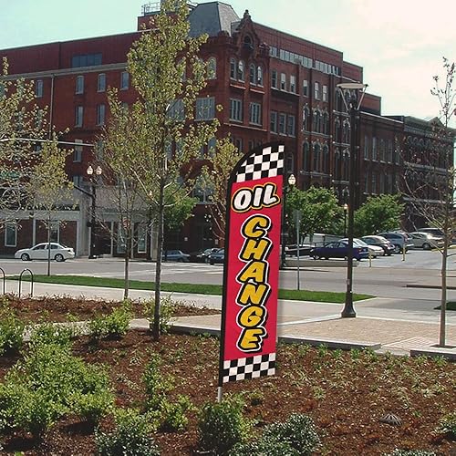 Miniatura 3 de Kit de bandera y poste publicitario sin viento para cambio de aceite (rojo y amarillo) - Perfecto para mecánicos, tiendas de automóviles,