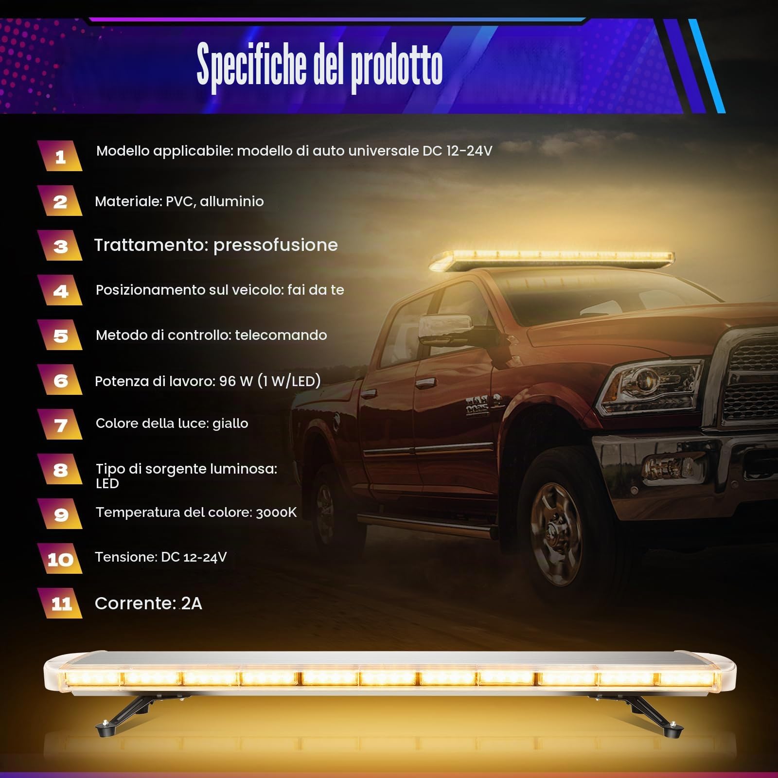Rampa Girofaro LED Barra Luminosa Stroboscopica Lampada Di Avviso Di Guasto Dell'Automobile Barra Luminosa Di Avviso Con Regolatore 16 Modalità, per Auto 12V/24V