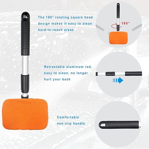 Miniatura 3 de Ziciner Limpiador de parabrisas de automóvil, limpiaparabrisas de microfibra con mango extensible de aluminio y 2 cabezales de almohadilla de tela