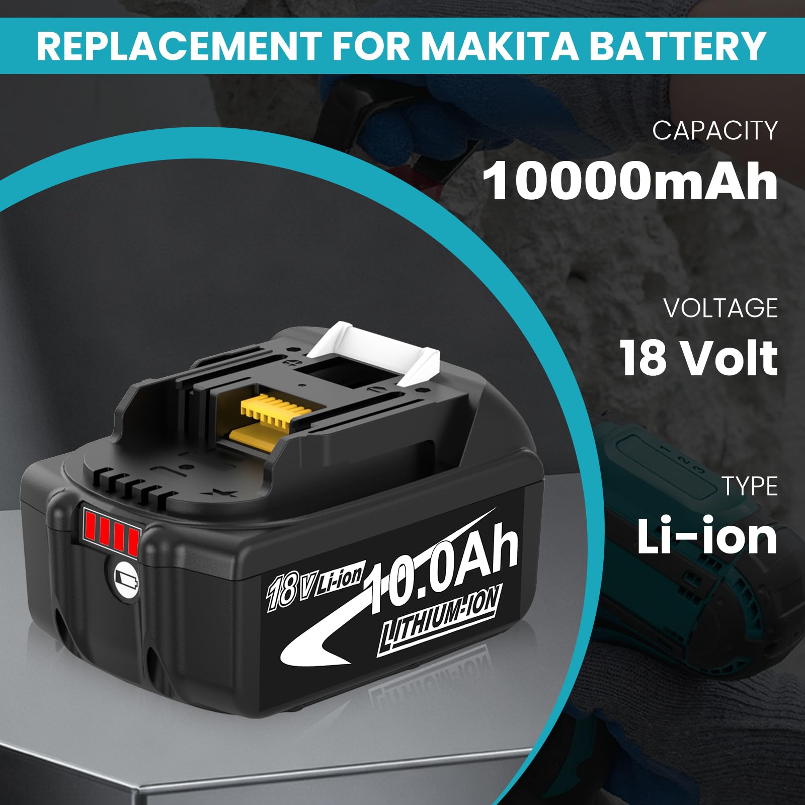 4Pack Batteries 18V 10Ah pour Makita & 6A Double Chargeur DC18RD14.4-18V