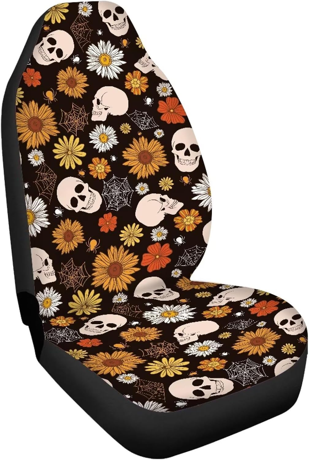 Amzbeauty Skull Sunflower Print Cover Car Seat 1 Pcs Front Cute Car Accessories Interior Decoration Front Car Seat Cover for Women Men