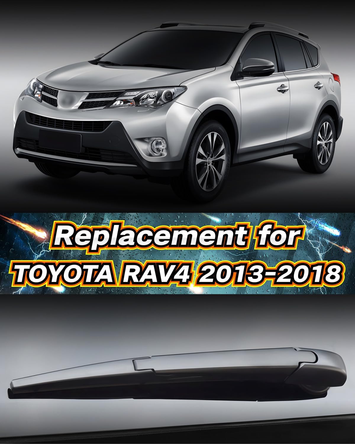 Rear Wiper Arm Blade Assembly, Replacement for Toyota RAV4 2013–2018 SUV | Back Windshield Wiper Blade Arm Set, With Rear Window Wiper Arm Nut Cap Cover Accessories – OEM-Style Precision