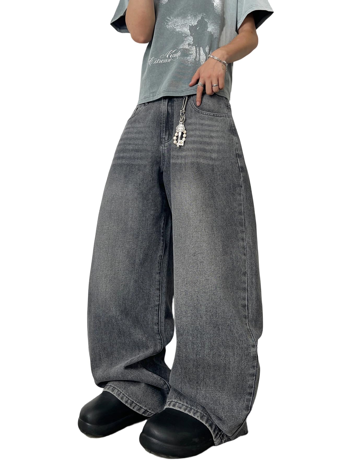Jeans Baggy Hip hop pour Hommes,Streetwear Jeans Skater à Jambe Large,Pantalons en Denim à Coupe Loose