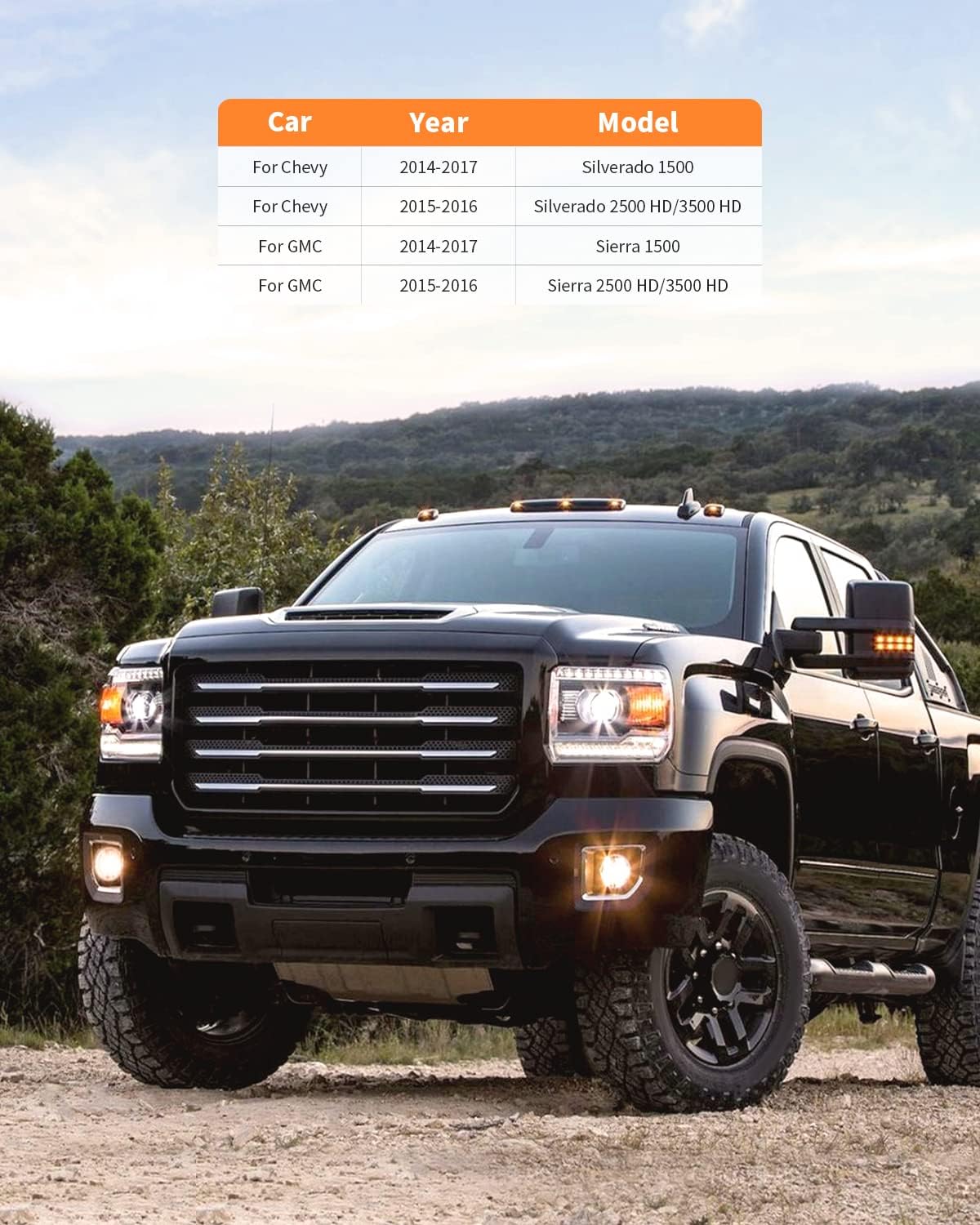 Tow Mirrors Power Heated for 2014-2020 for Chevy for GMC 1500 2015-2019 for Chevy Silverado GMC Sierra 2500 3500 HD Towing Mirrors with Led Turn Signa Light Width Light Side Mirror 1 Pair