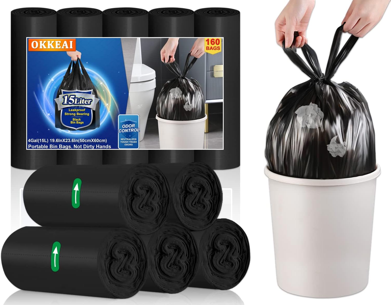 Zerdyne 20 L Bin Liners, Black Drawstring Bin Bags, 208 bags Amazon