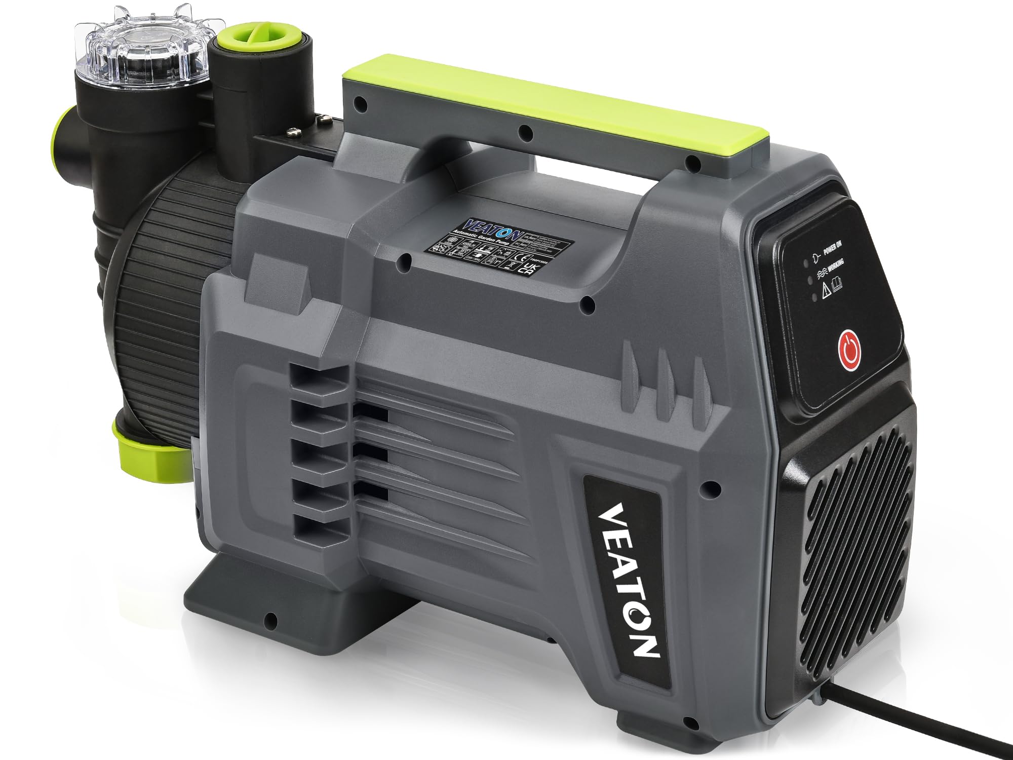 VEATON Shallow Well/Deep Garden Pump, 1200W, 4500 l/h, 4.5 Bar Portable Water Booster Jet Pump with Automatic Pressure Switch for Home, Garden, Lawn, Sprinkler Irrigation