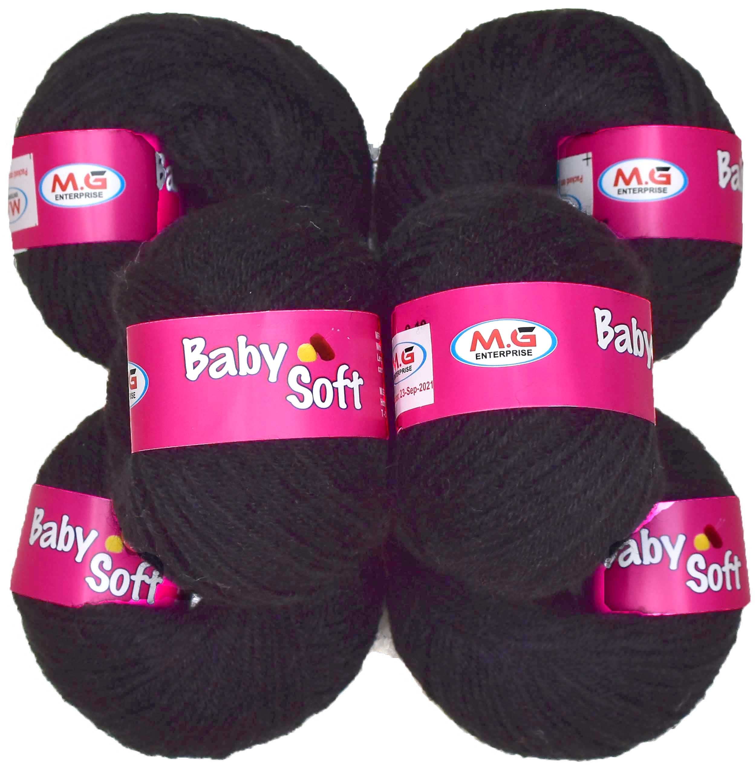 KNIT KING100% Acrylic Wool Black (6 pc) Baby Soft 4 ply Wool Ball Hand Knitting Wool/Art Craft Soft Crochet Hook Yarn, Needle Knitting Yarn Thread Dye M P Q RR