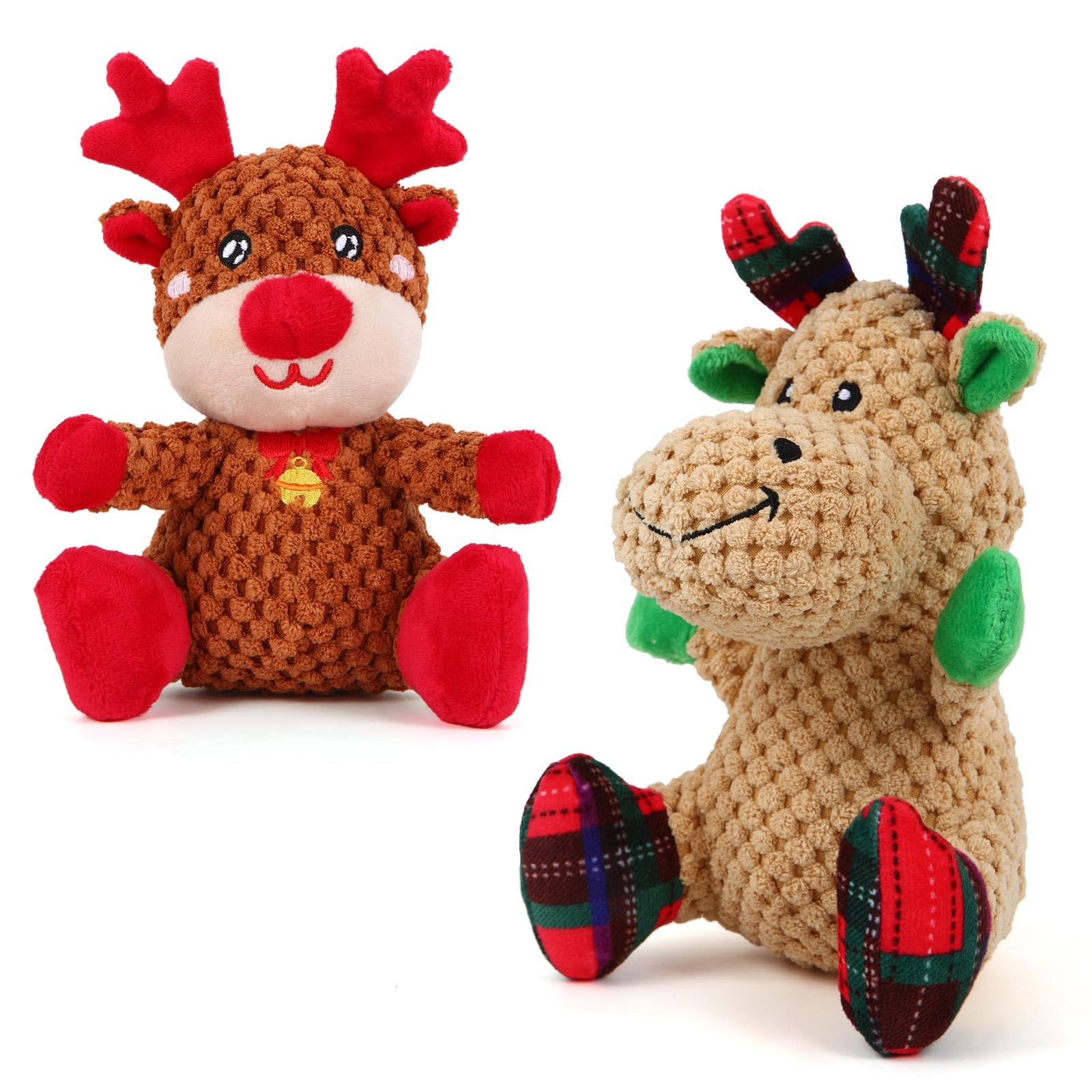 Christmas Squeaky Dog Toys 2-Pack - Durable Plush Snowman & Elk, For Medium & Large Dogs