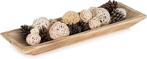 Vista 66 de Hanobe Cuenco decorativo de madera para masa: centro de mesa de madera largo, decoraciones de mesa con portavelas natural, bandeja decorativa
