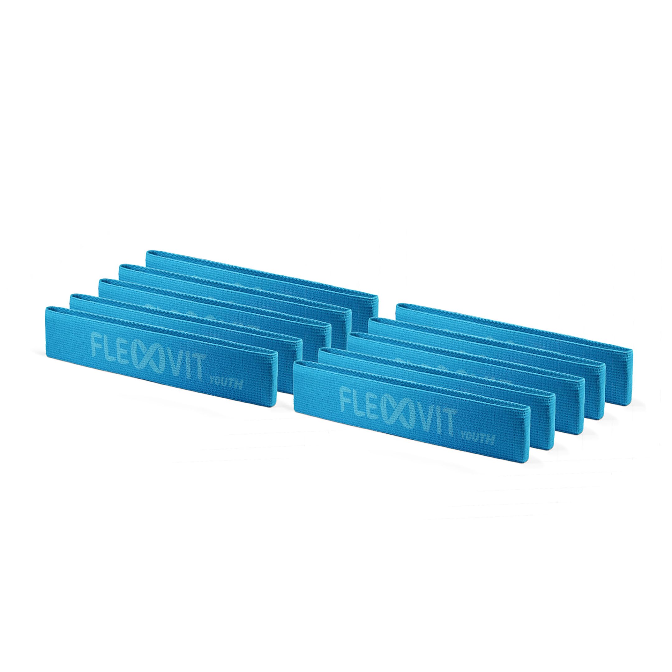 FLEXVIT Mini Youth 10er Set - Fitnessbänder für Kinder & Jugendliche | Widerstandsbänder für Schule, Verein, Teamsport, Krafttraining & Athletik | Hautfreundlich, reißfest & waschbar | Made in Germany