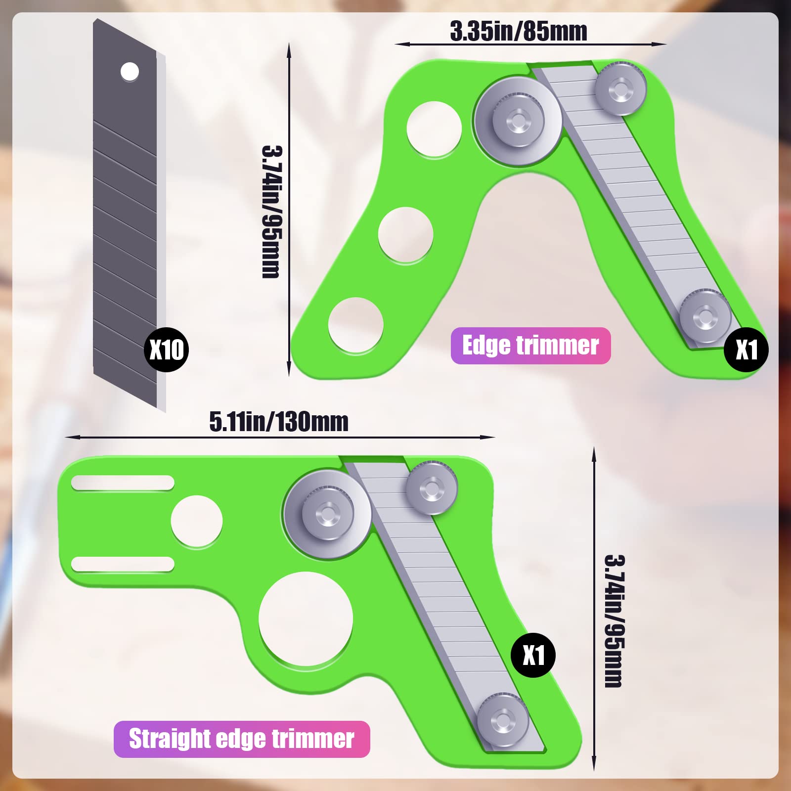 KIBBEH 2Pcs Professional Woodworking Edge Trimmer Set, 2-in-1 Straight & Curved Edge Banding Cutter - Image 4