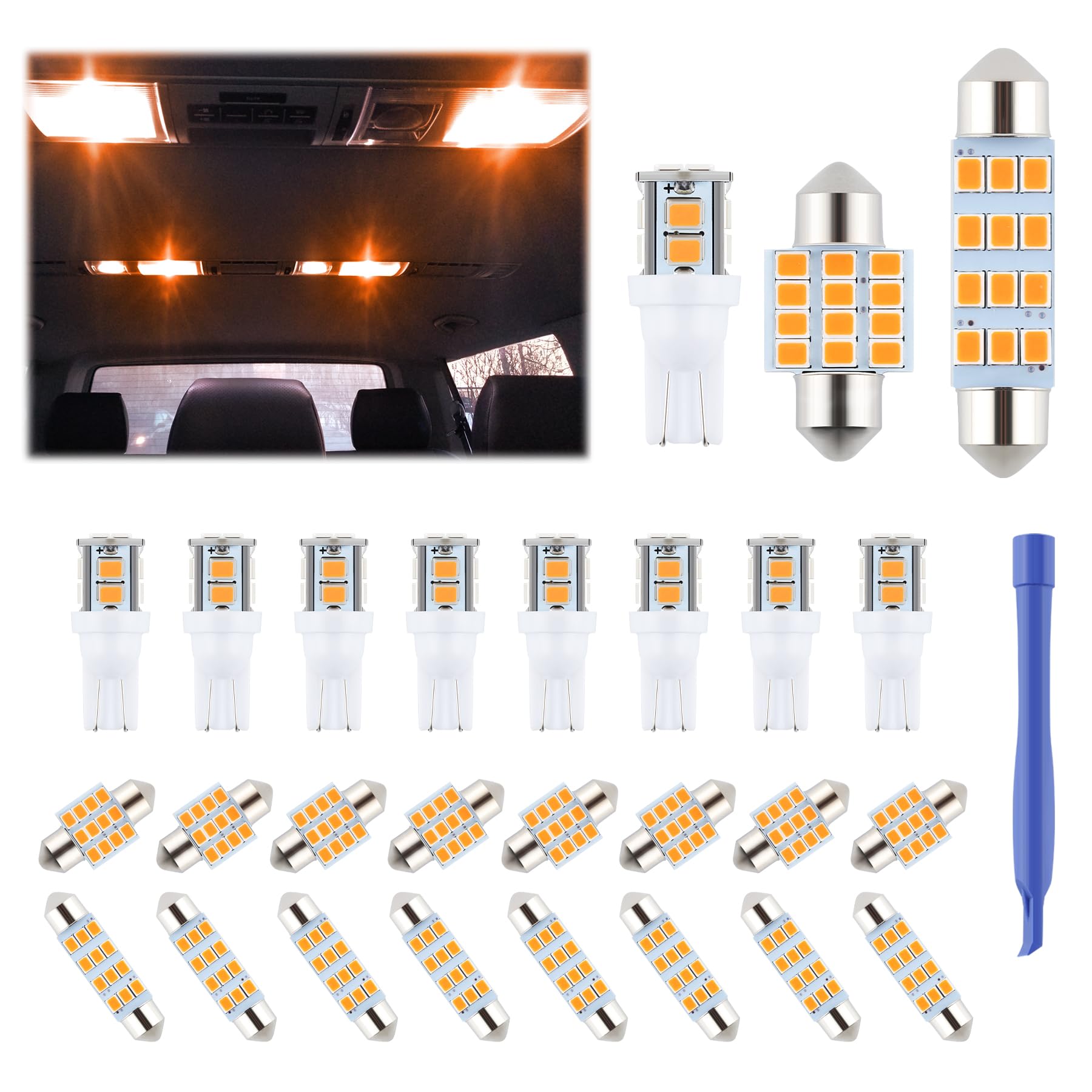 24 Pieces Dome Light LED Car Interior Bulb Kit Set 194 T10 DE3175 578 31mm 42mm Bulbs Interior Replacement Lights for Car Map License Plate Door Side Marker Cornering Trunk Light - Amber
