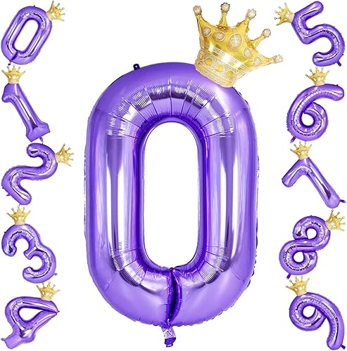 Globos de papel de aluminio color morado de 40 pulgadas con corona dorada desmontable, globos de helio de Mylar de gran tamaño para baby shower,