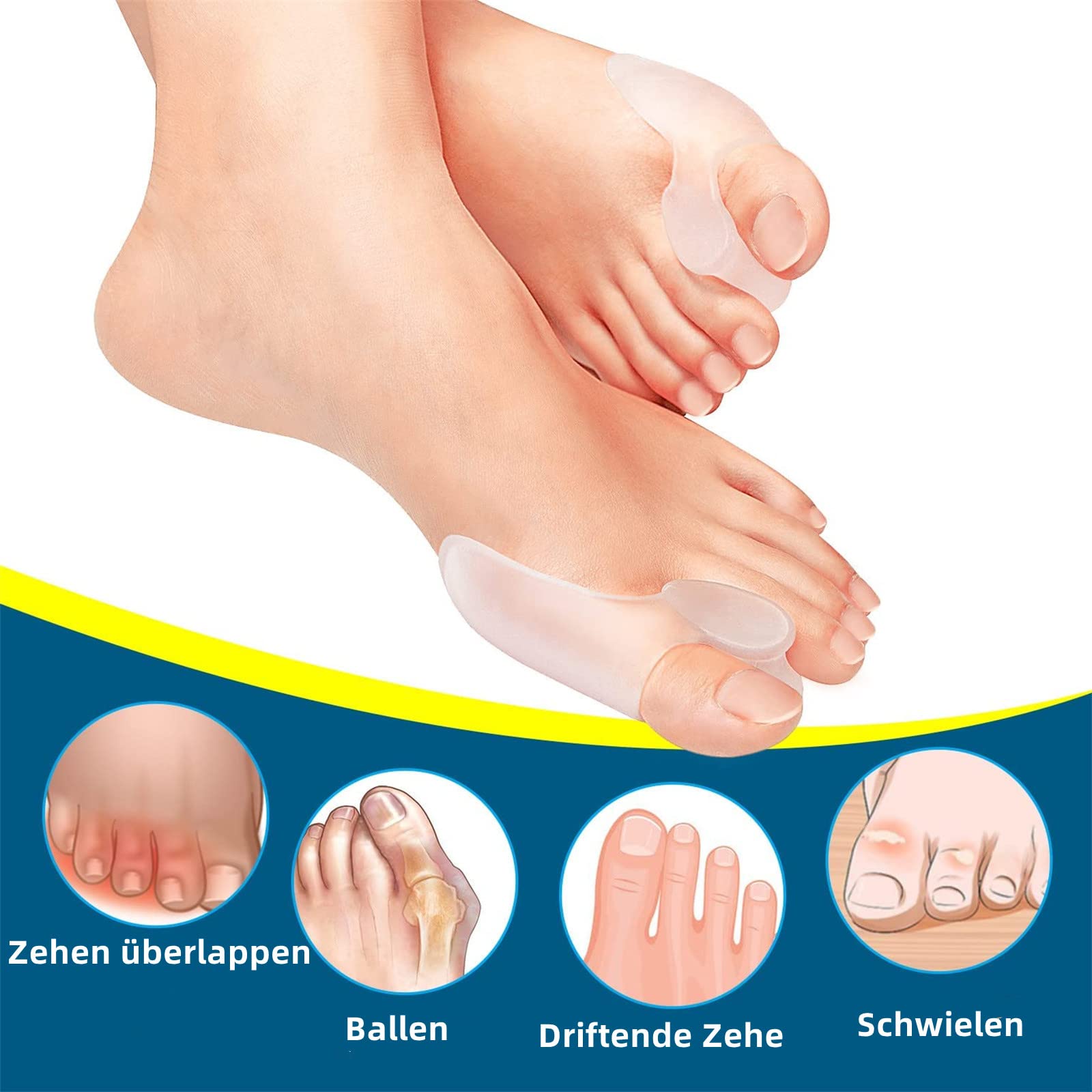EBHO 4 Pezzi Alluce Valgo Correttore in Silicone, Tutore Alluce Valgo, Separatore Dita Piede, Distanziatore Dita Piedi, per Alluce valgo (Dimensione Grande + Dimensione Piccola