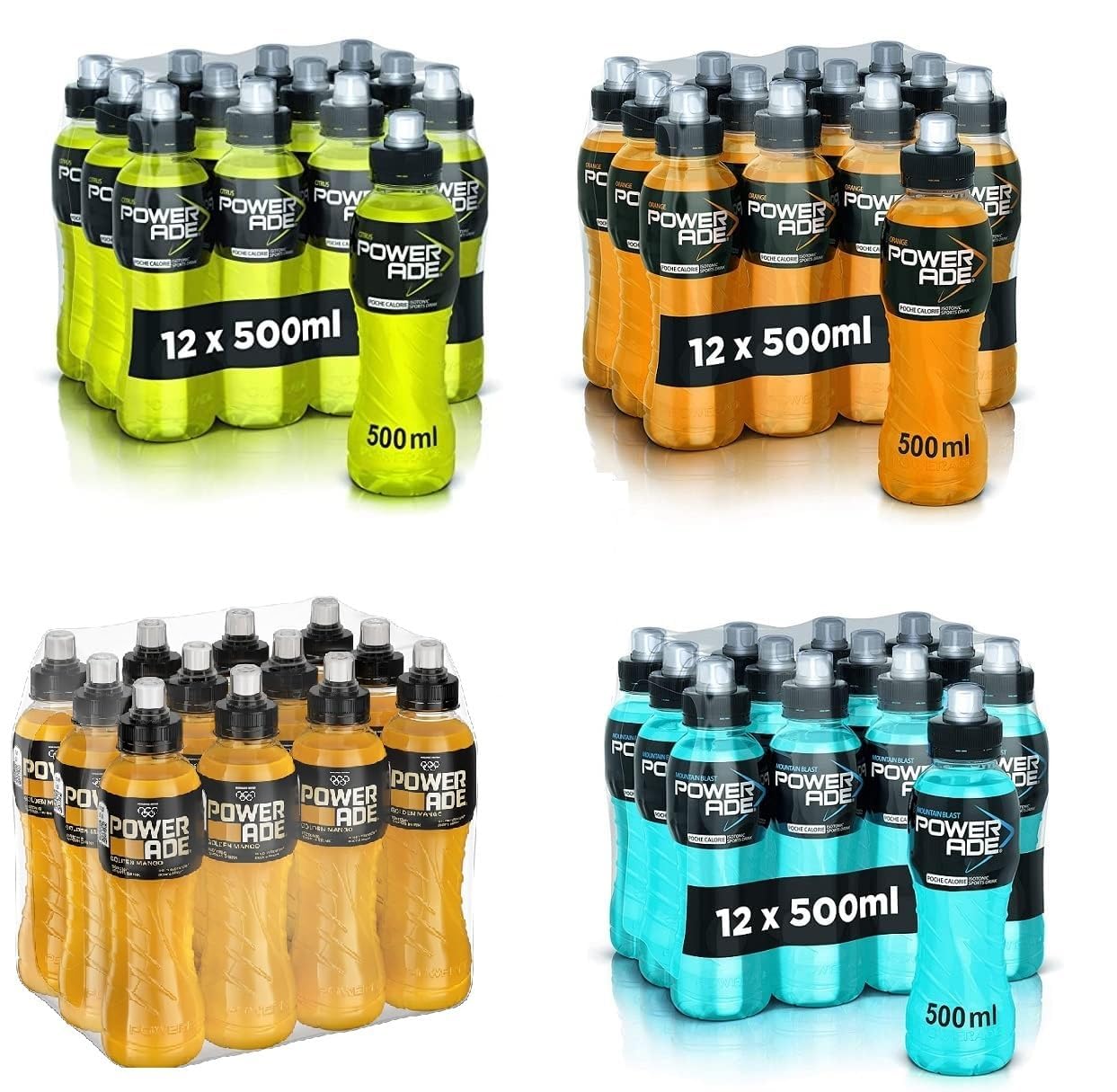 Italian Gourmet Bundle Powerade Sportgetränke Mix 48x500ml 24L Polpa | 48 Flaschen à 500ml, 24L Gesamtinhalt, Mix aus Citrus, Orange, Golden Mango und Mountain Blast laut Bild