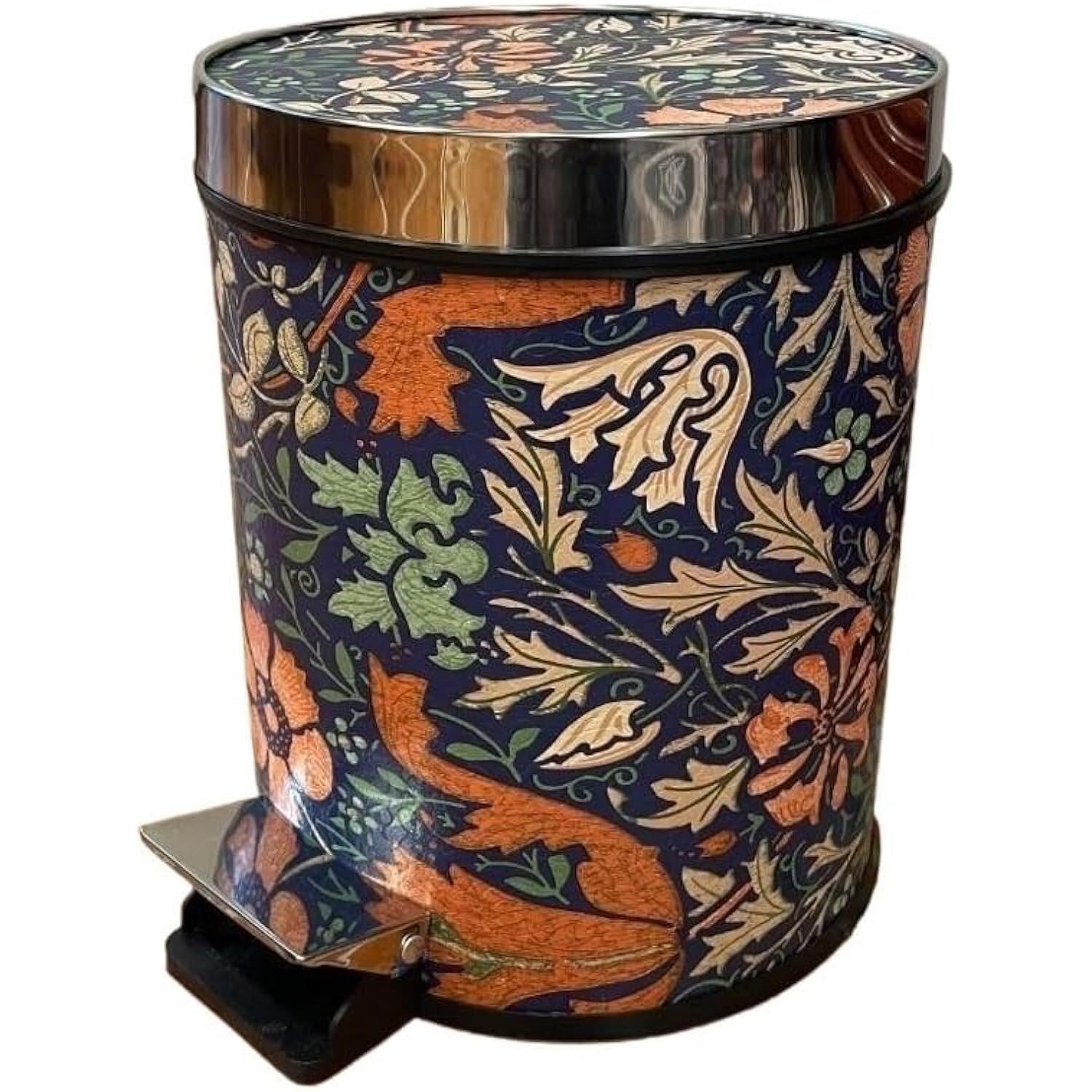 12L Vintage Orchid PU Leather Round Step Pedal Trash Can with Lid and Removable Inner Bucket for Bedroom