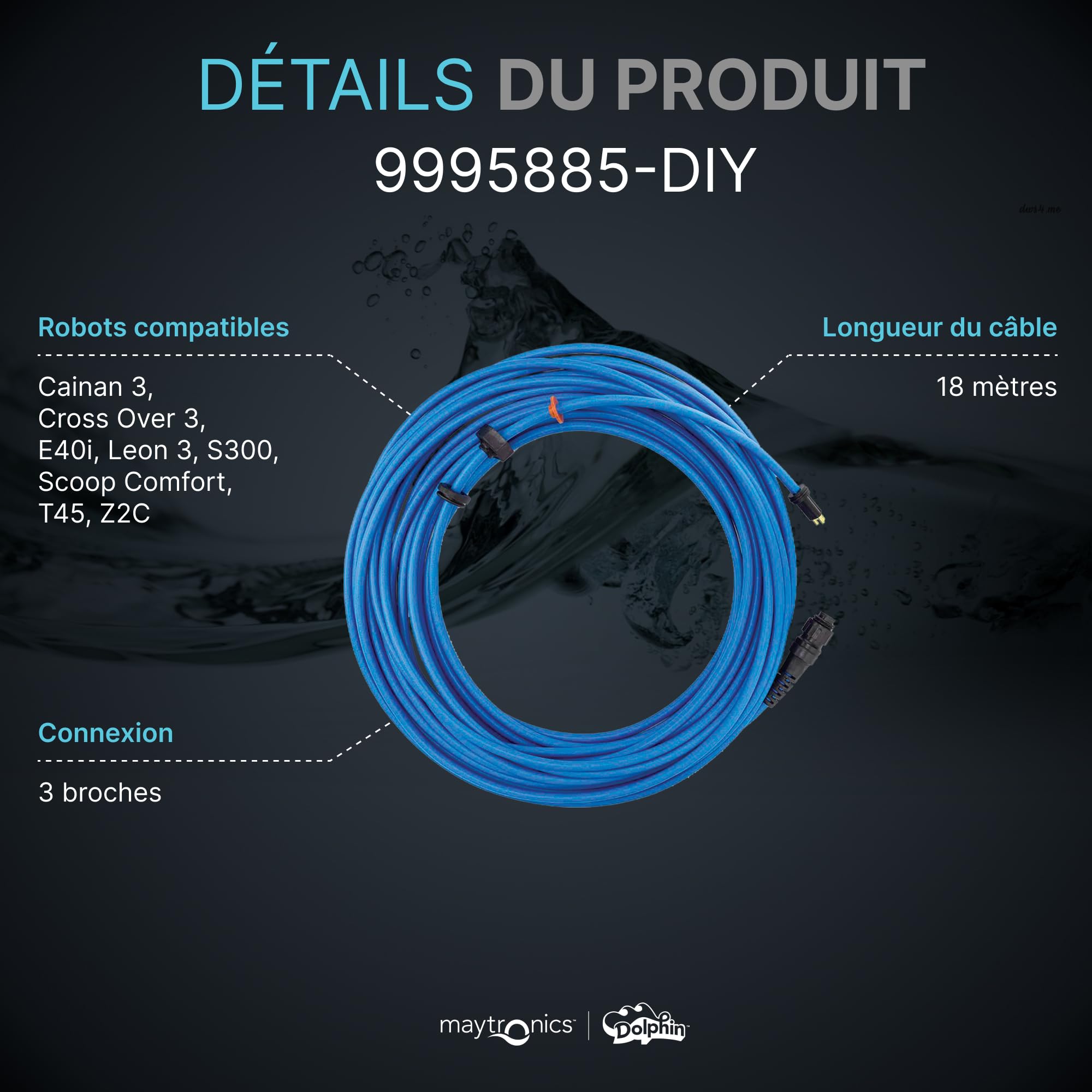 Dolphin Pièce détachée Câble Bleu de 18 mètres pour plus de mobilité - Référence 9995885-DIY